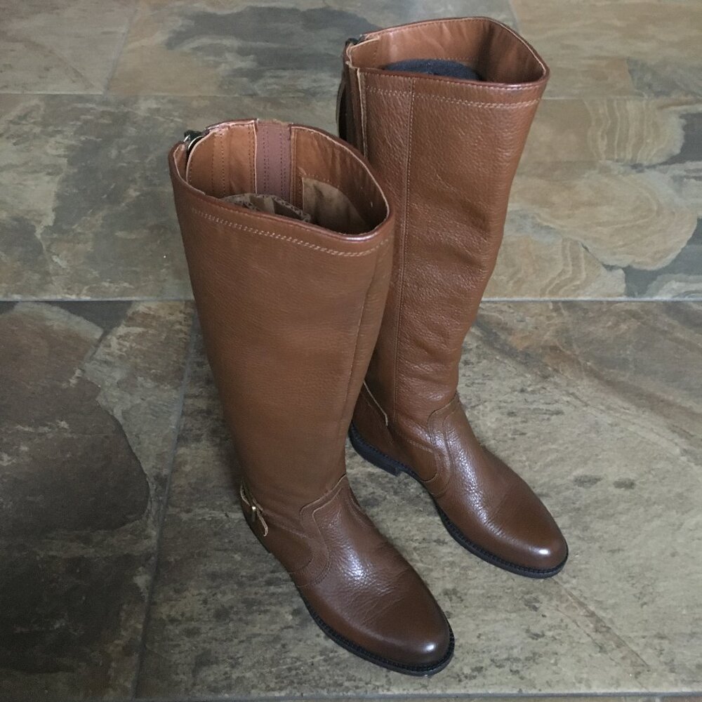 Vintage Franco Sarto Brown Leather Tall Boots 5 90s Y2K Boho Minimalist